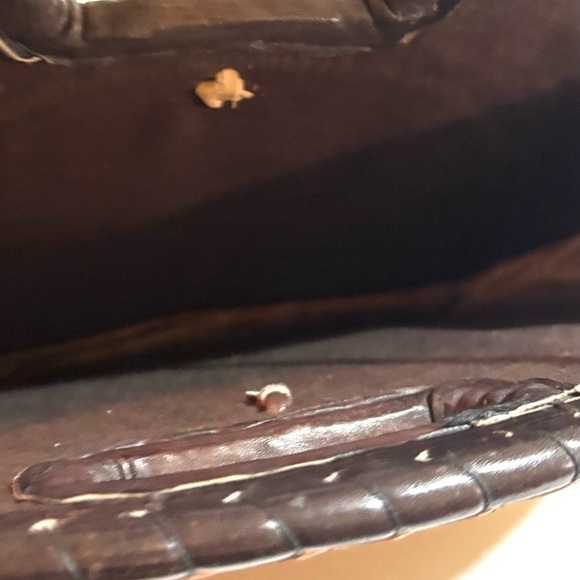 Handcrafted handmade Africa  Tan and brown leather suede woven straw Round Bag - Picture 7 of 7